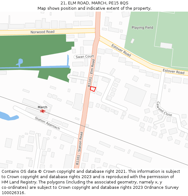 21, ELM ROAD, MARCH, PE15 8QS: Location map and indicative extent of plot