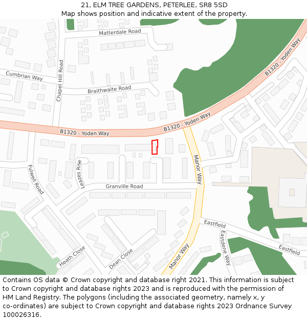 21, ELM TREE GARDENS, PETERLEE, SR8 5SD: Location map and indicative extent of plot