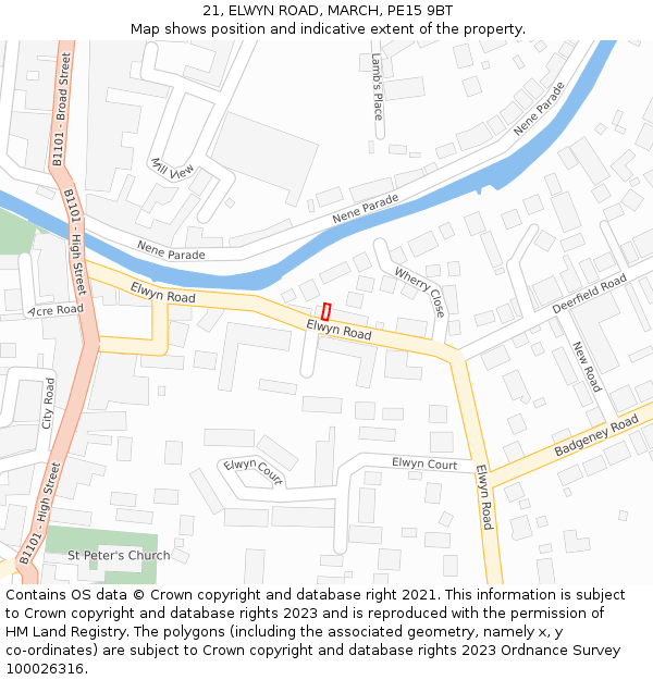 21, ELWYN ROAD, MARCH, PE15 9BT: Location map and indicative extent of plot