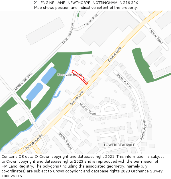 21, ENGINE LANE, NEWTHORPE, NOTTINGHAM, NG16 3PX: Location map and indicative extent of plot