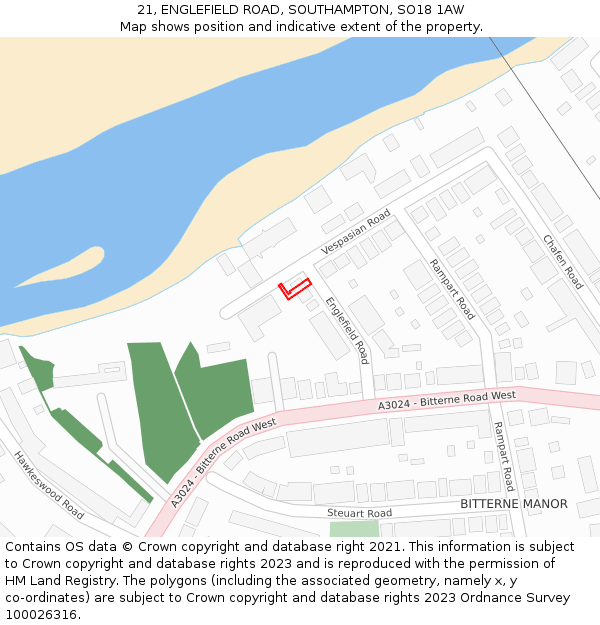 21, ENGLEFIELD ROAD, SOUTHAMPTON, SO18 1AW: Location map and indicative extent of plot