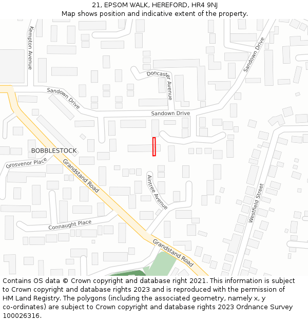 21, EPSOM WALK, HEREFORD, HR4 9NJ: Location map and indicative extent of plot