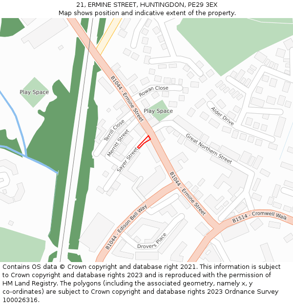 21, ERMINE STREET, HUNTINGDON, PE29 3EX: Location map and indicative extent of plot