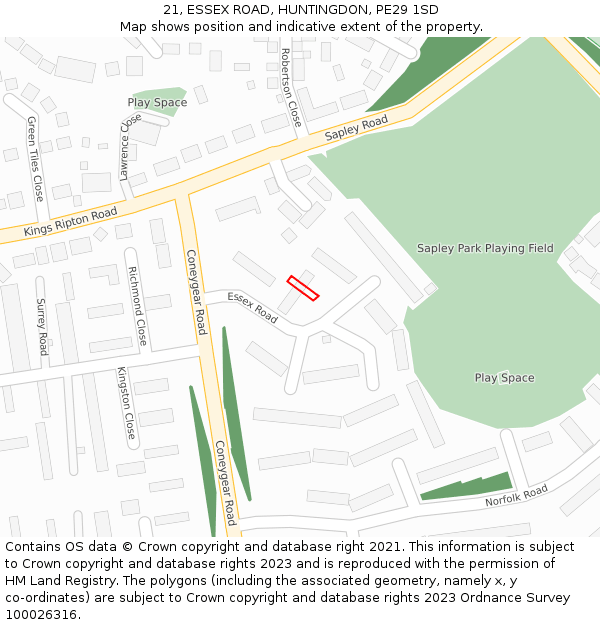 21, ESSEX ROAD, HUNTINGDON, PE29 1SD: Location map and indicative extent of plot