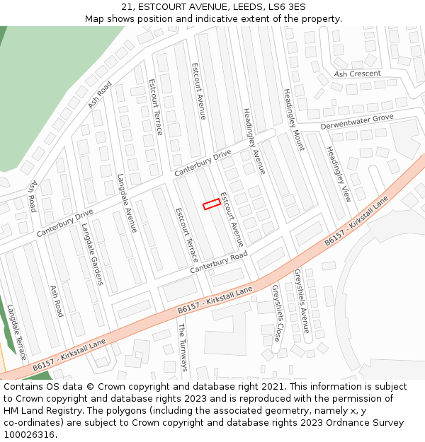 21, ESTCOURT AVENUE, LEEDS, LS6 3ES: Location map and indicative extent of plot