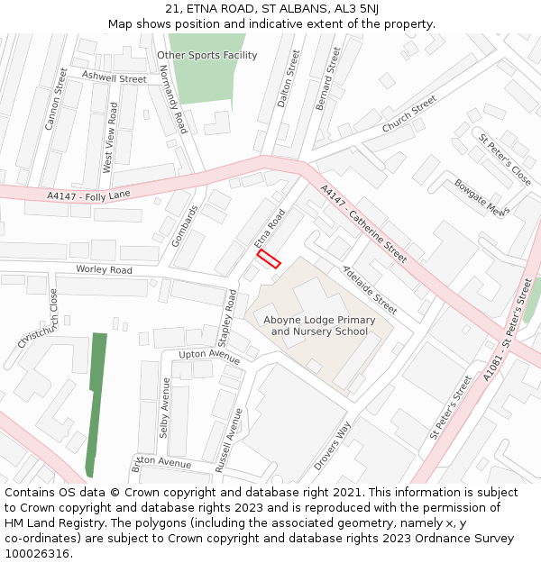 21, ETNA ROAD, ST ALBANS, AL3 5NJ: Location map and indicative extent of plot
