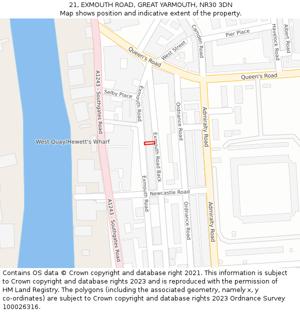 21, EXMOUTH ROAD, GREAT YARMOUTH, NR30 3DN: Location map and indicative extent of plot