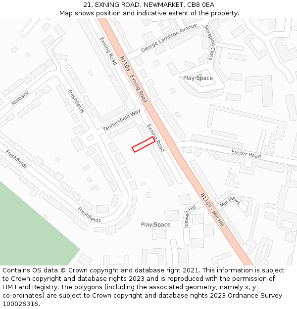 21, EXNING ROAD, NEWMARKET, CB8 0EA: Location map and indicative extent of plot