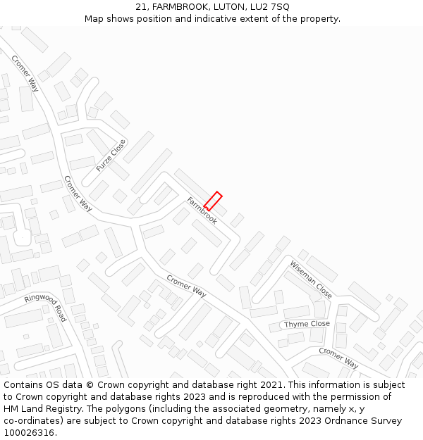 21, FARMBROOK, LUTON, LU2 7SQ: Location map and indicative extent of plot