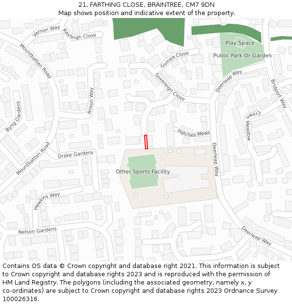 21, FARTHING CLOSE, BRAINTREE, CM7 9DN: Location map and indicative extent of plot