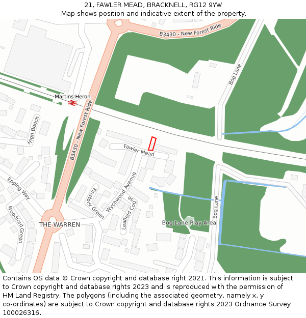 21, FAWLER MEAD, BRACKNELL, RG12 9YW: Location map and indicative extent of plot