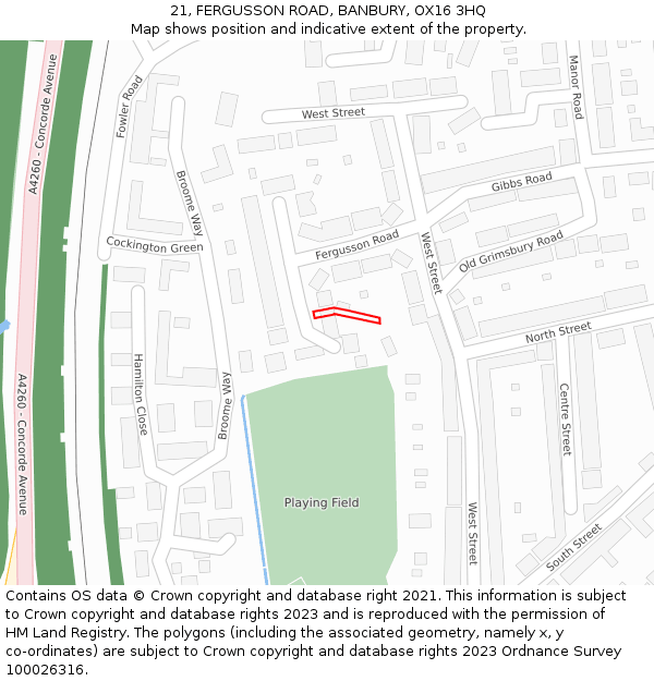 21, FERGUSSON ROAD, BANBURY, OX16 3HQ: Location map and indicative extent of plot