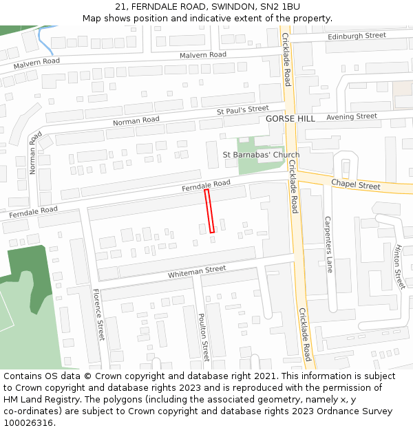 21, FERNDALE ROAD, SWINDON, SN2 1BU: Location map and indicative extent of plot