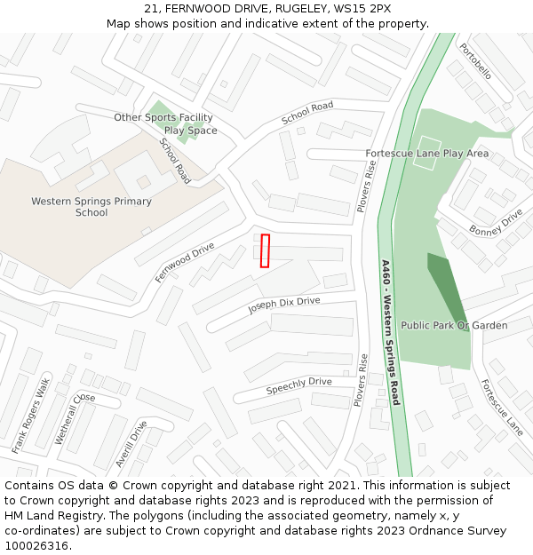 21, FERNWOOD DRIVE, RUGELEY, WS15 2PX: Location map and indicative extent of plot