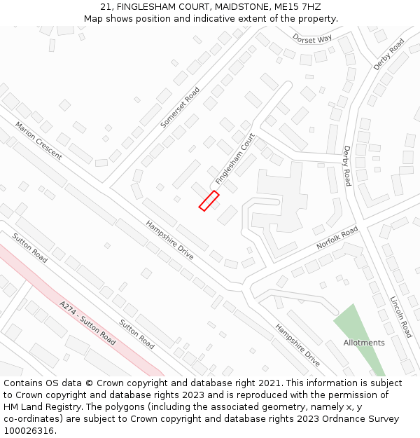 21, FINGLESHAM COURT, MAIDSTONE, ME15 7HZ: Location map and indicative extent of plot