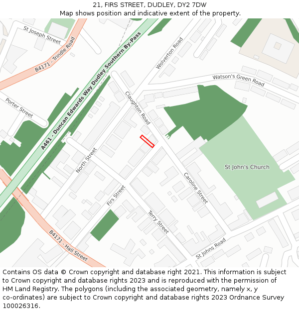 21, FIRS STREET, DUDLEY, DY2 7DW: Location map and indicative extent of plot