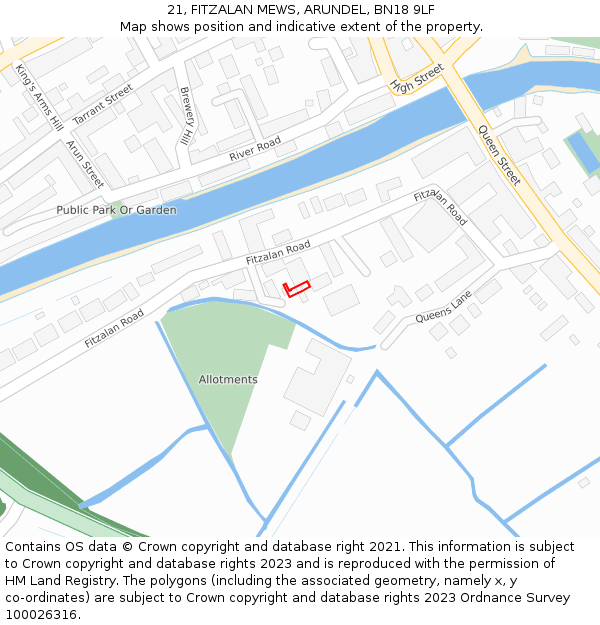 21, FITZALAN MEWS, ARUNDEL, BN18 9LF: Location map and indicative extent of plot