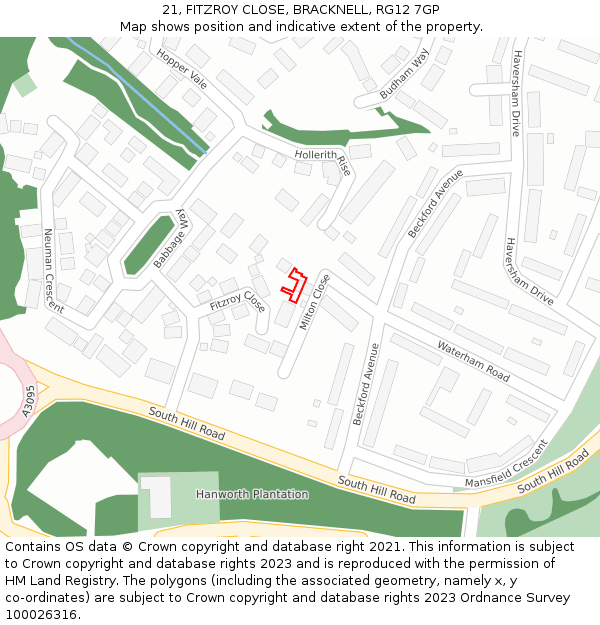 21, FITZROY CLOSE, BRACKNELL, RG12 7GP: Location map and indicative extent of plot