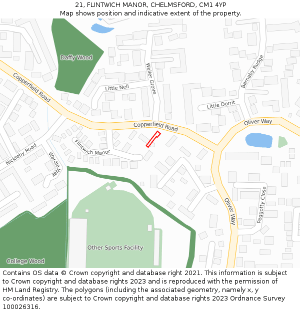 21, FLINTWICH MANOR, CHELMSFORD, CM1 4YP: Location map and indicative extent of plot
