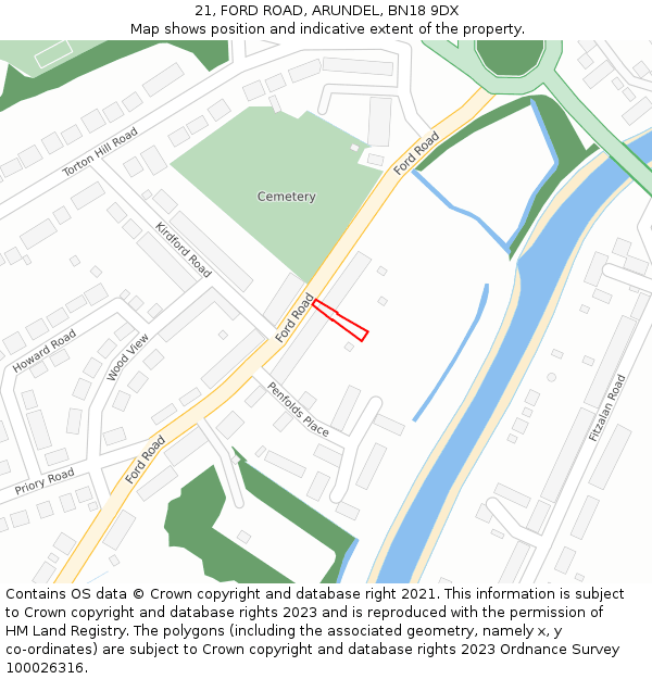 21, FORD ROAD, ARUNDEL, BN18 9DX: Location map and indicative extent of plot