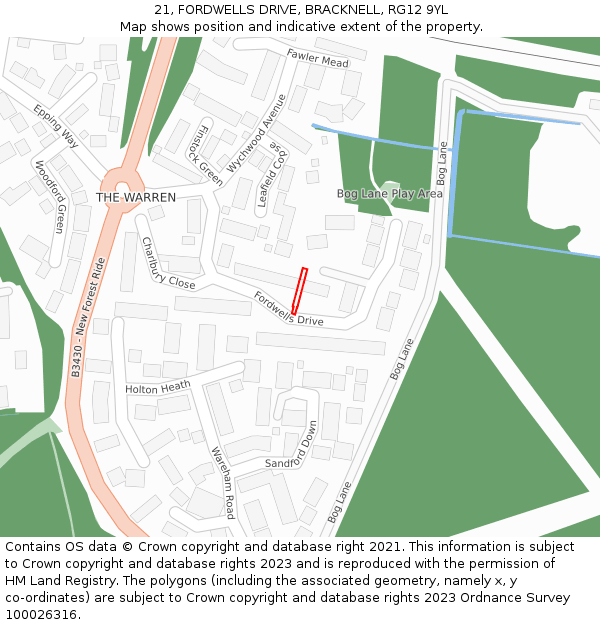 21, FORDWELLS DRIVE, BRACKNELL, RG12 9YL: Location map and indicative extent of plot