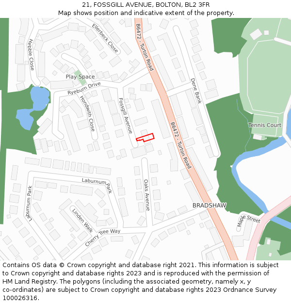 21, FOSSGILL AVENUE, BOLTON, BL2 3FR: Location map and indicative extent of plot