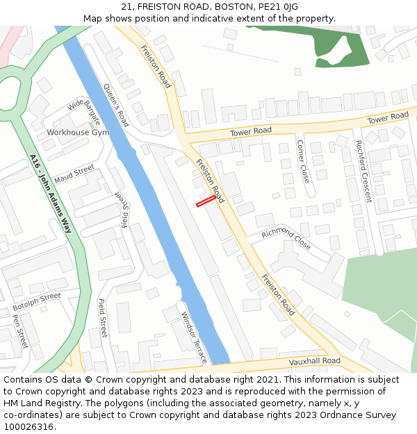 21, FREISTON ROAD, BOSTON, PE21 0JG: Location map and indicative extent of plot