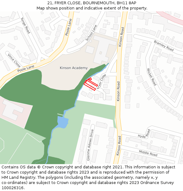 21, FRYER CLOSE, BOURNEMOUTH, BH11 8AP: Location map and indicative extent of plot