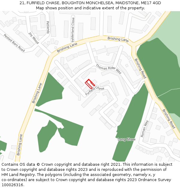 21, FURFIELD CHASE, BOUGHTON MONCHELSEA, MAIDSTONE, ME17 4GD: Location map and indicative extent of plot