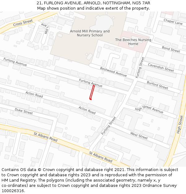 21, FURLONG AVENUE, ARNOLD, NOTTINGHAM, NG5 7AR: Location map and indicative extent of plot