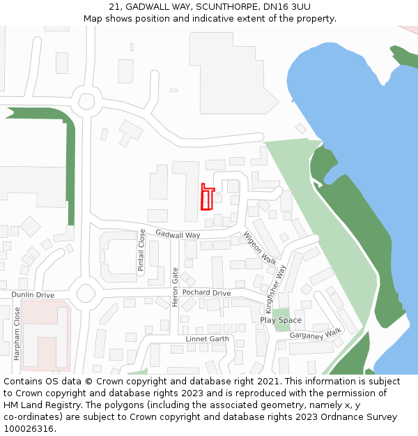 21, GADWALL WAY, SCUNTHORPE, DN16 3UU: Location map and indicative extent of plot
