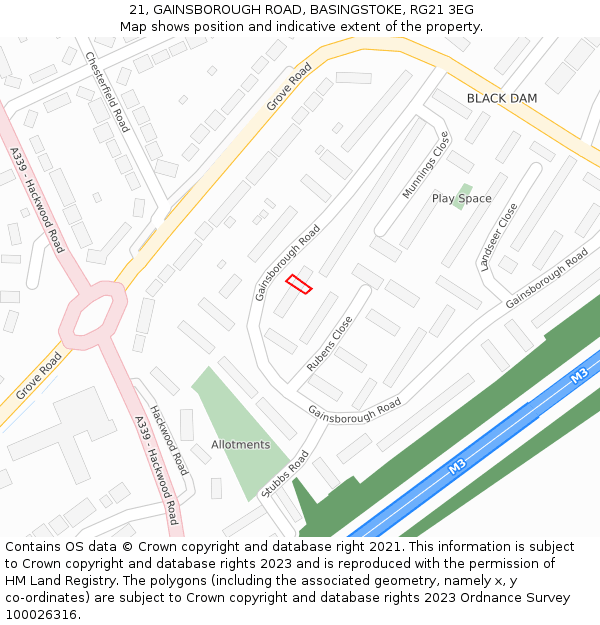 21, GAINSBOROUGH ROAD, BASINGSTOKE, RG21 3EG: Location map and indicative extent of plot