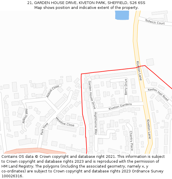 21, GARDEN HOUSE DRIVE, KIVETON PARK, SHEFFIELD, S26 6SS: Location map and indicative extent of plot