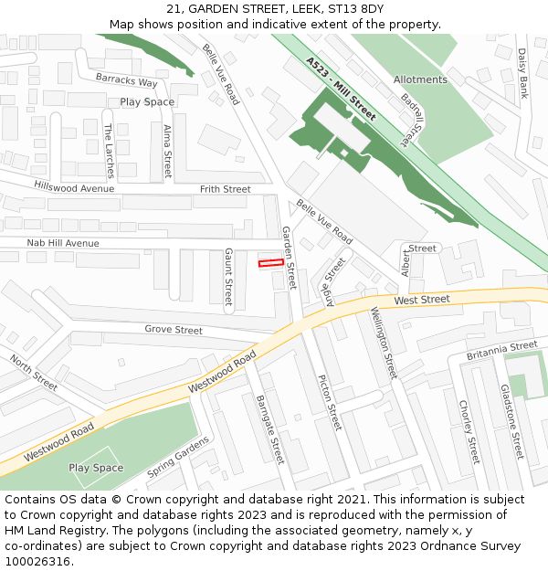 21, GARDEN STREET, LEEK, ST13 8DY: Location map and indicative extent of plot