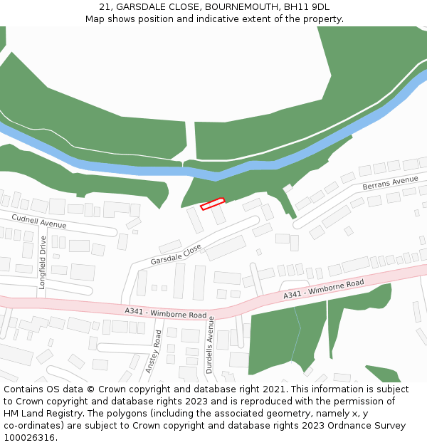 21, GARSDALE CLOSE, BOURNEMOUTH, BH11 9DL: Location map and indicative extent of plot
