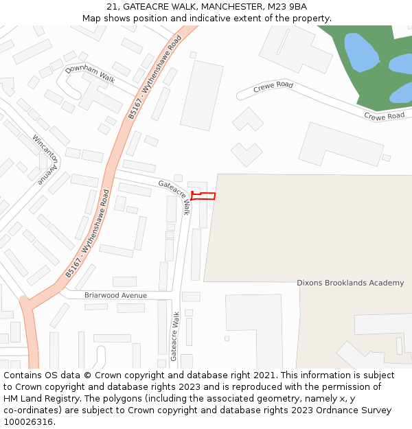 21, GATEACRE WALK, MANCHESTER, M23 9BA: Location map and indicative extent of plot
