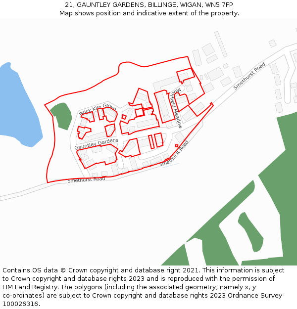 21, GAUNTLEY GARDENS, BILLINGE, WIGAN, WN5 7FP: Location map and indicative extent of plot