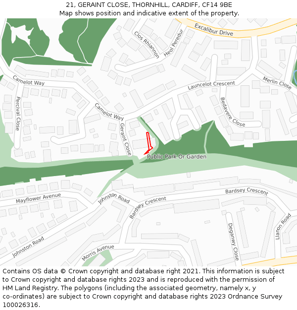 21, GERAINT CLOSE, THORNHILL, CARDIFF, CF14 9BE: Location map and indicative extent of plot