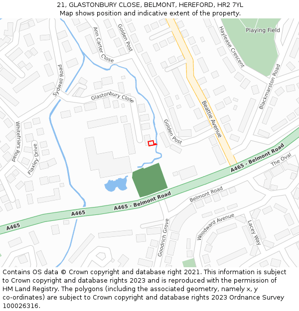 21, GLASTONBURY CLOSE, BELMONT, HEREFORD, HR2 7YL: Location map and indicative extent of plot