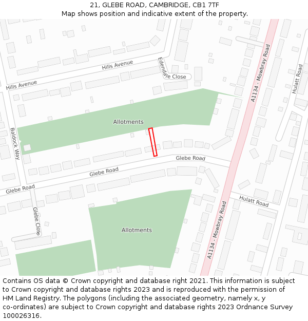 21, GLEBE ROAD, CAMBRIDGE, CB1 7TF: Location map and indicative extent of plot