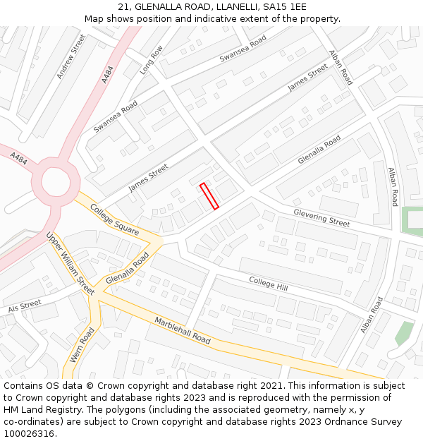 21, GLENALLA ROAD, LLANELLI, SA15 1EE: Location map and indicative extent of plot