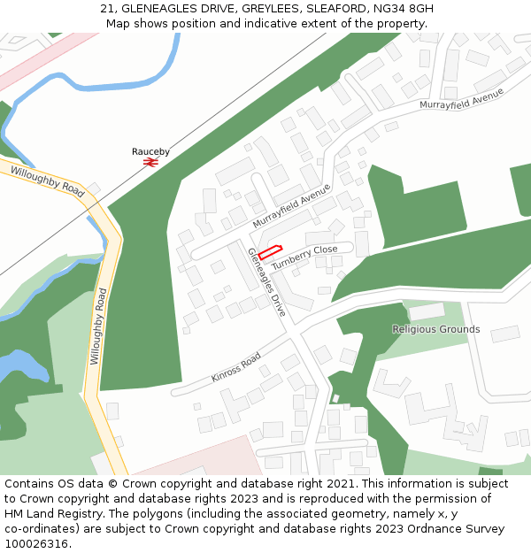 21, GLENEAGLES DRIVE, GREYLEES, SLEAFORD, NG34 8GH: Location map and indicative extent of plot