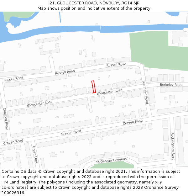 21, GLOUCESTER ROAD, NEWBURY, RG14 5JP: Location map and indicative extent of plot