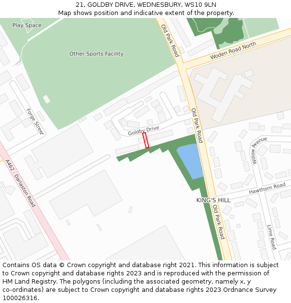 21, GOLDBY DRIVE, WEDNESBURY, WS10 9LN: Location map and indicative extent of plot