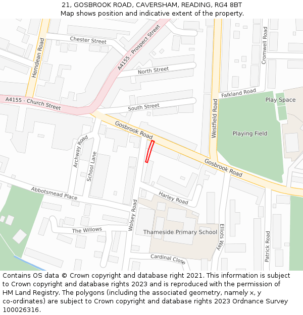 21, GOSBROOK ROAD, CAVERSHAM, READING, RG4 8BT: Location map and indicative extent of plot