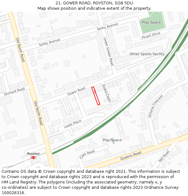 21, GOWER ROAD, ROYSTON, SG8 5DU: Location map and indicative extent of plot