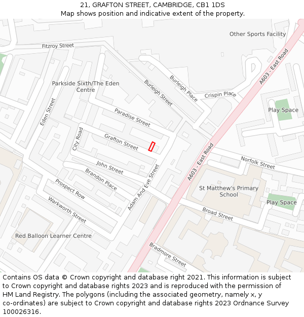 21, GRAFTON STREET, CAMBRIDGE, CB1 1DS: Location map and indicative extent of plot