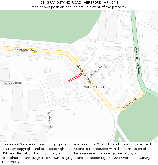 21, GRANDSTAND ROAD, HEREFORD, HR4 9NE: Location map and indicative extent of plot