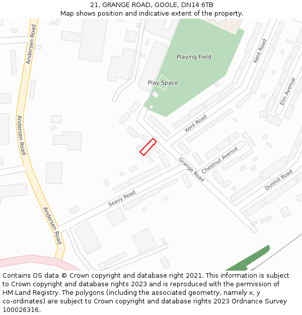 21, GRANGE ROAD, GOOLE, DN14 6TB: Location map and indicative extent of plot