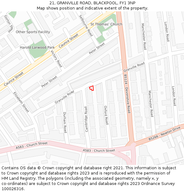 21, GRANVILLE ROAD, BLACKPOOL, FY1 3NP: Location map and indicative extent of plot